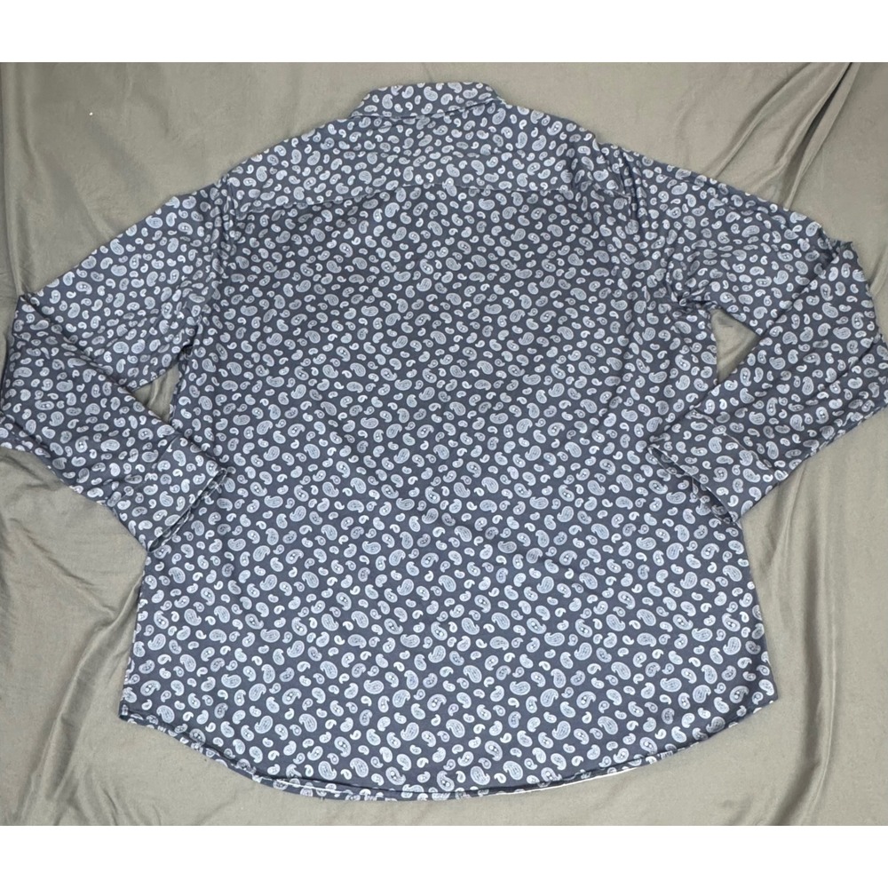 Bugatchi Mens XXL Navy Blue Paisley 8-Way Stretch Long Sleeve Shirt CF9115K60 - Picture 9 of 16